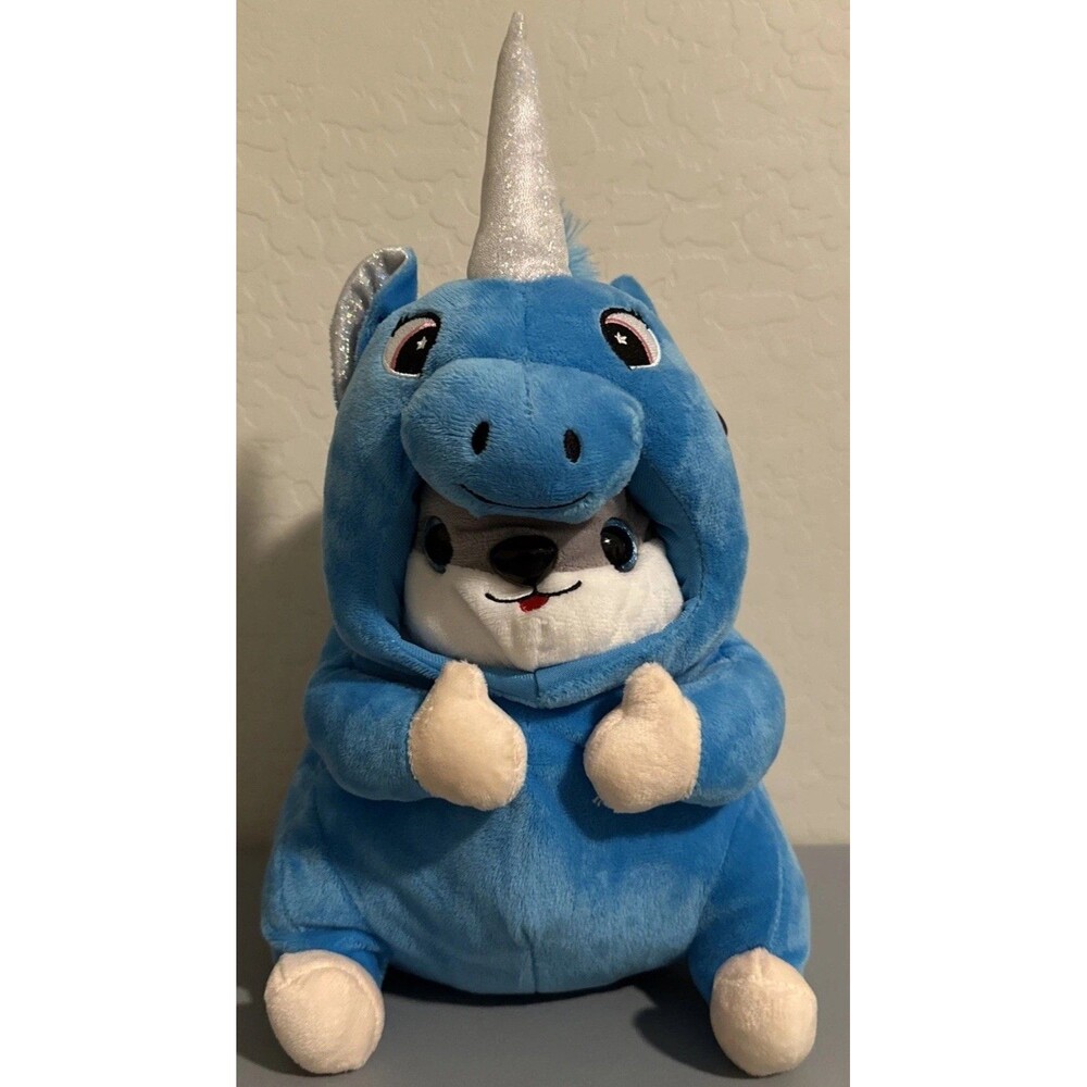 Nanco Plush Grey Hamster Dressed As Blue Unicorn 12" Stuffed Animal Toy NWT